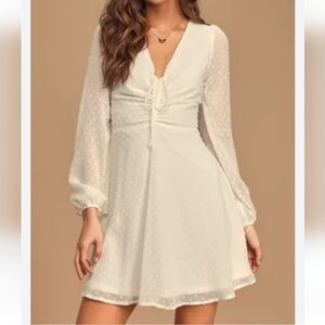 Lulu’s Wine and Dine White Swiss Dot Long Sleeve Skater Dress Size XS